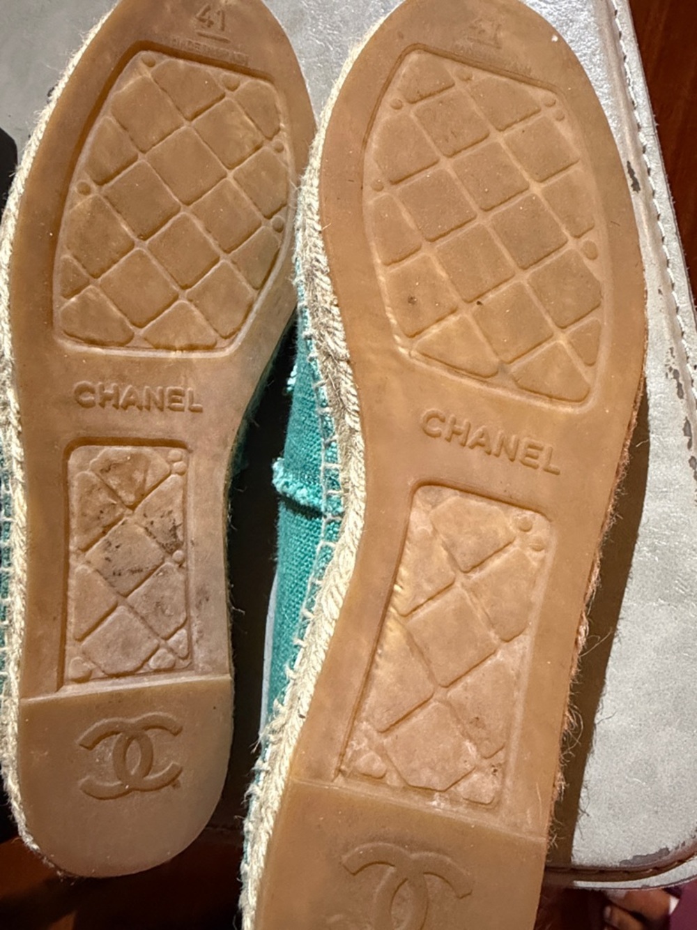 CHANEL Teal Canvas Espadrilles with Black Toe Cap - Picture 3 of 3